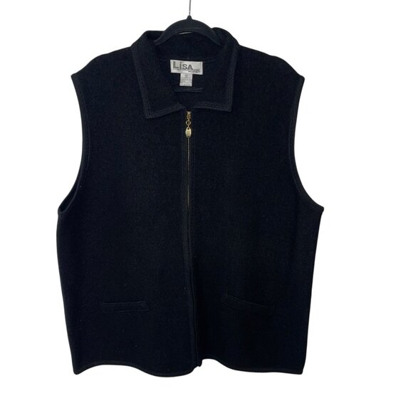 VTG Lisa International Women's Vest  Boiled Wool Black Full Zip 90s Classic 2X - Picture 4 of 8